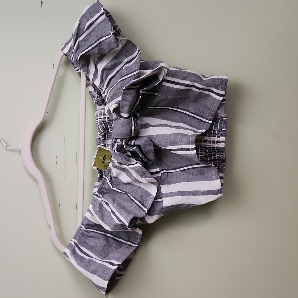 NWT Misa Los Angeles Black & Cream/White Stripped Off The Shoulder Crop Top